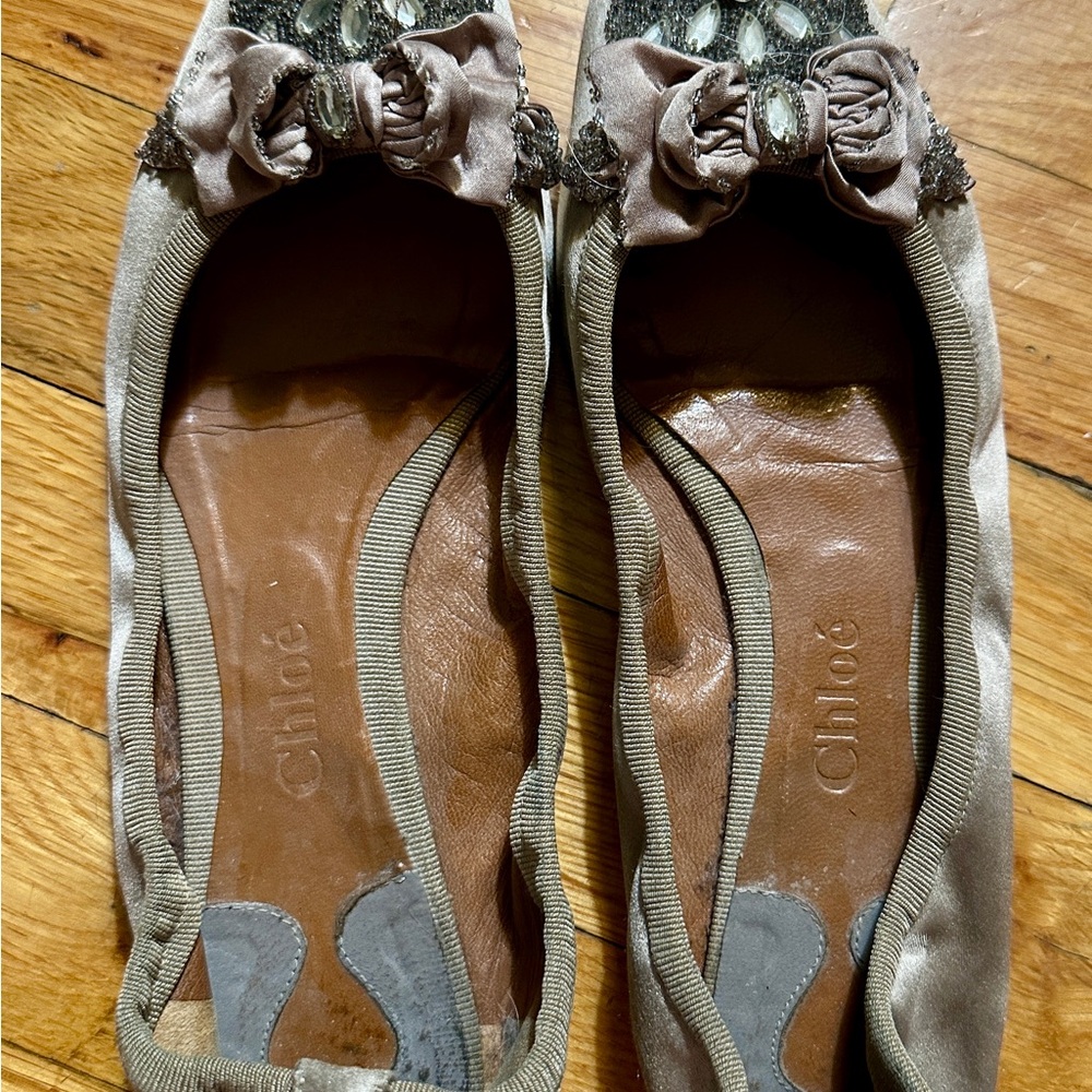 Iconic Chloe Satin Ballerina Flat with beading size 7 1/2